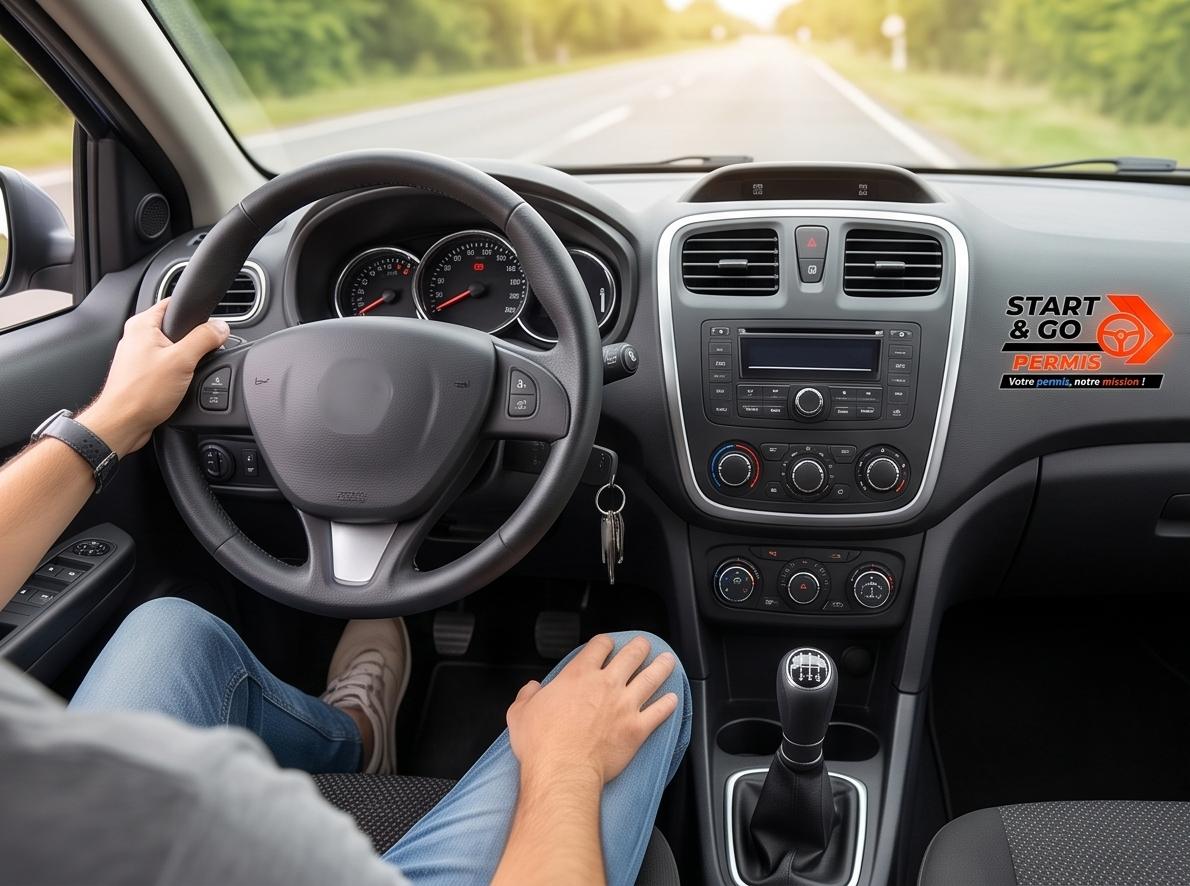 Leçon de conduite Start & Go Permis : intérieur du véhicule, boîte manuelle et double commande